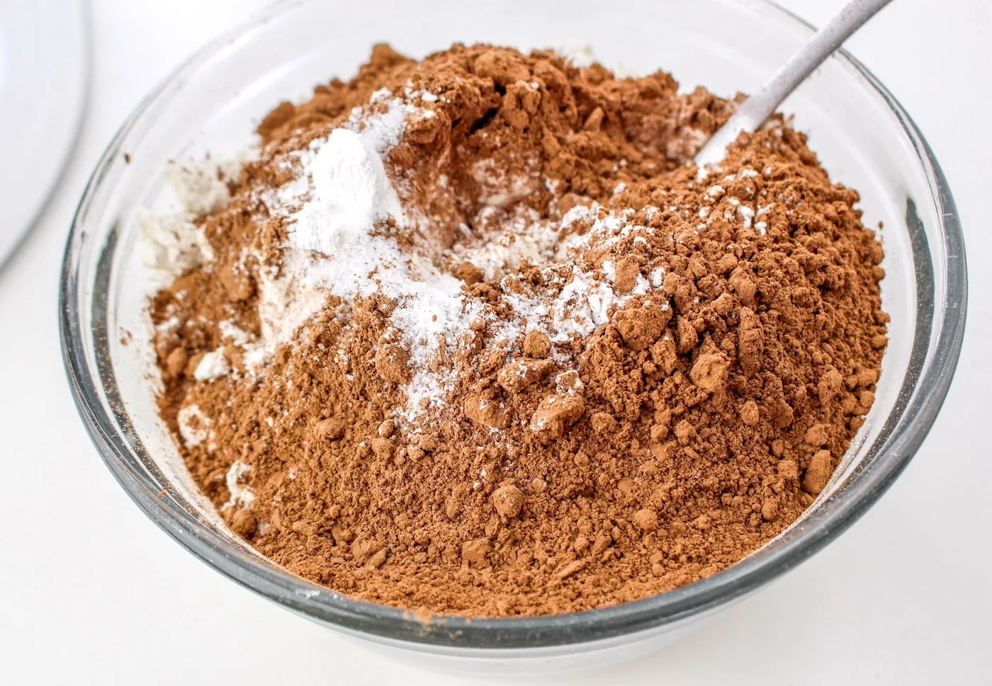 whisking together flour, cocoa powder, salt, and baking powder