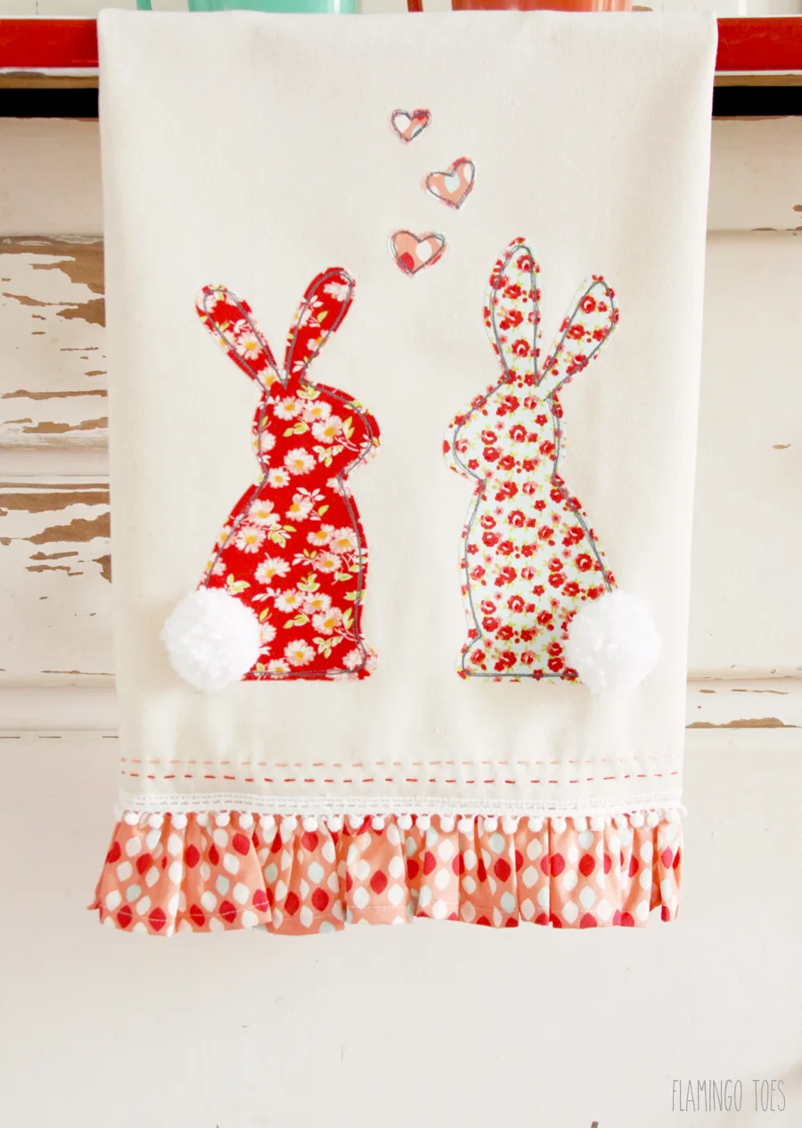 Sweet Floral bunnies in love dish towel