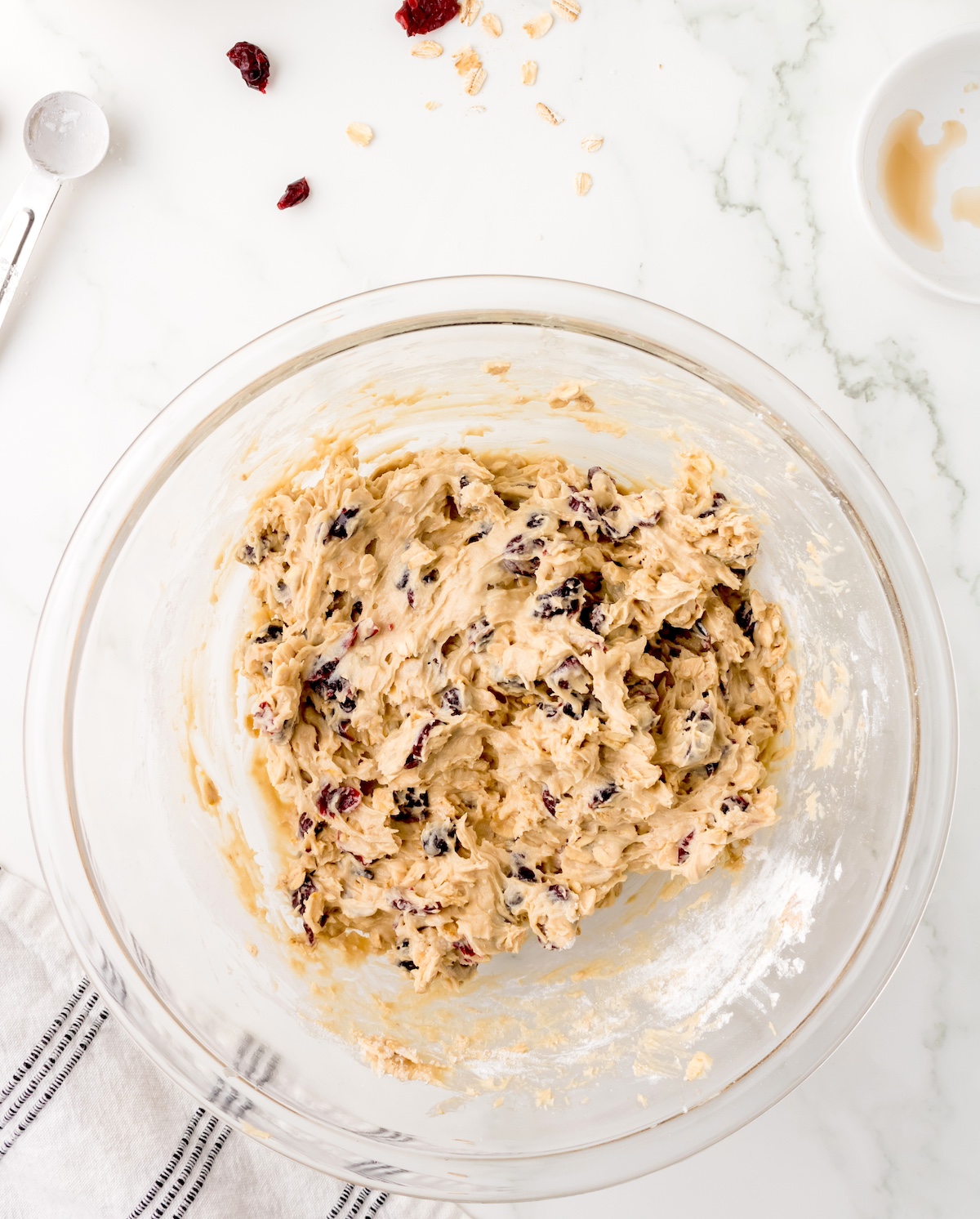 Cranberry cookie dough ready to be chilled in the fridge