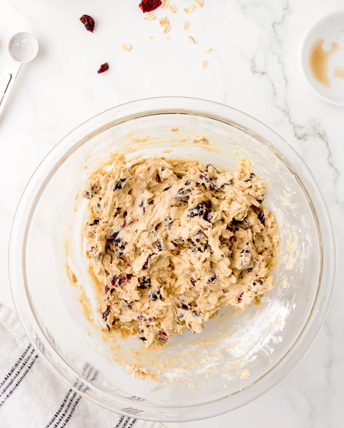 Cranberry cookie dough ready to be chilled in the fridge