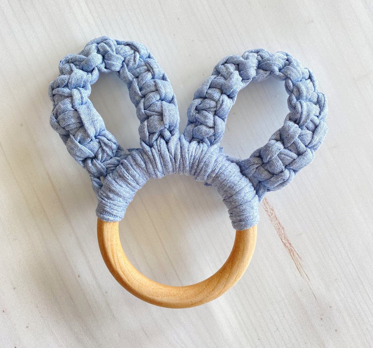 macrame bunny ears teething ring