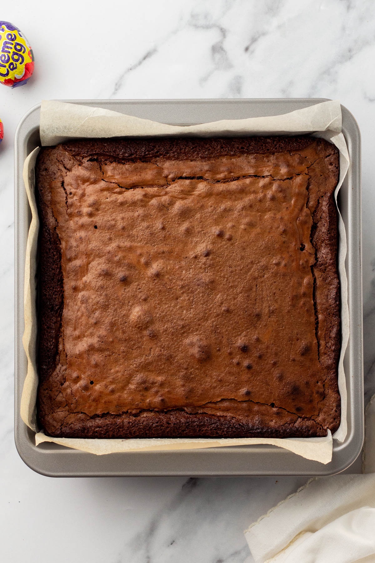 Brownies baked in a pan