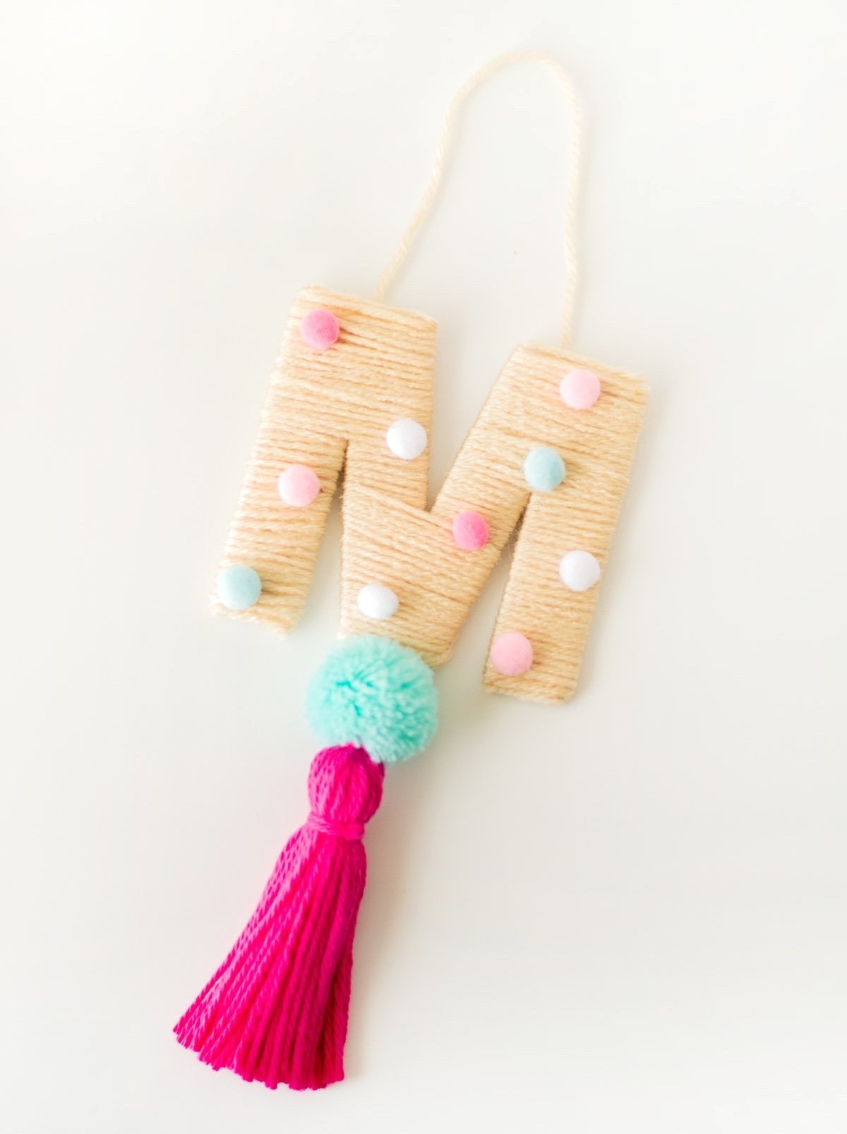 DIY yarn wrapped letter ornament for Christmas