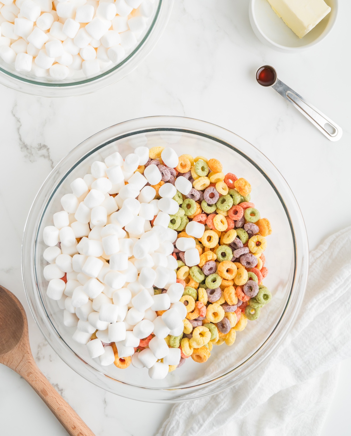 Mixing Fruit loops and marshmallows