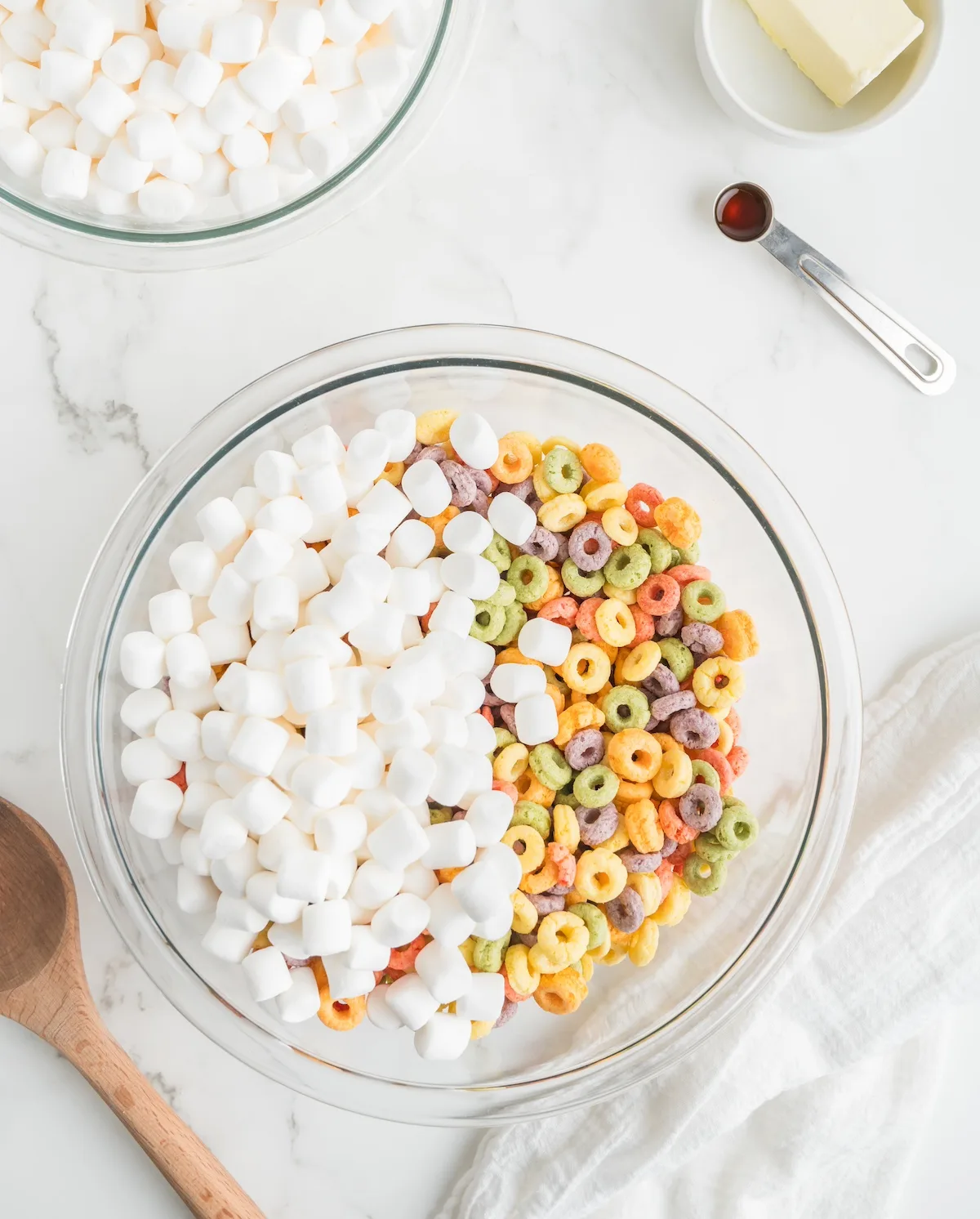 Mixing Fruit loops and marshmallows