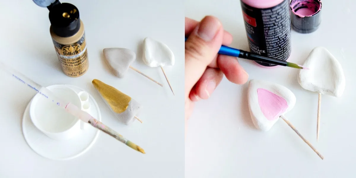 Painting the air dry clay pieces with paint