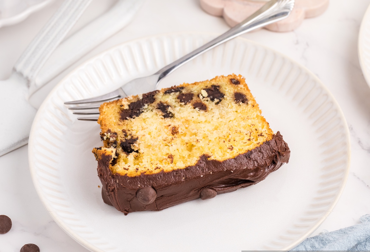 chocolate chip loaf cake piece