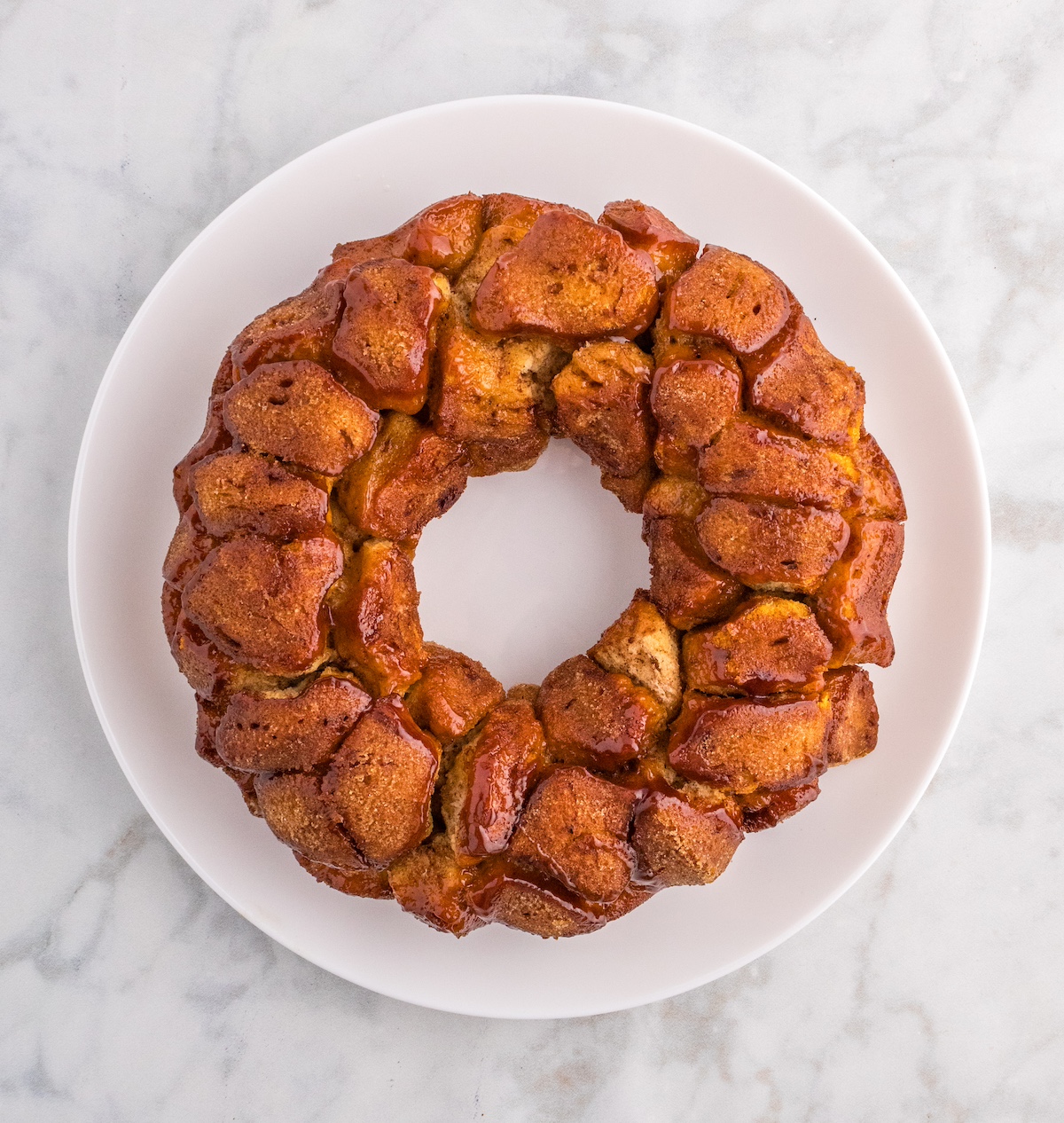 Monkey bread removed from the pan and on a plate