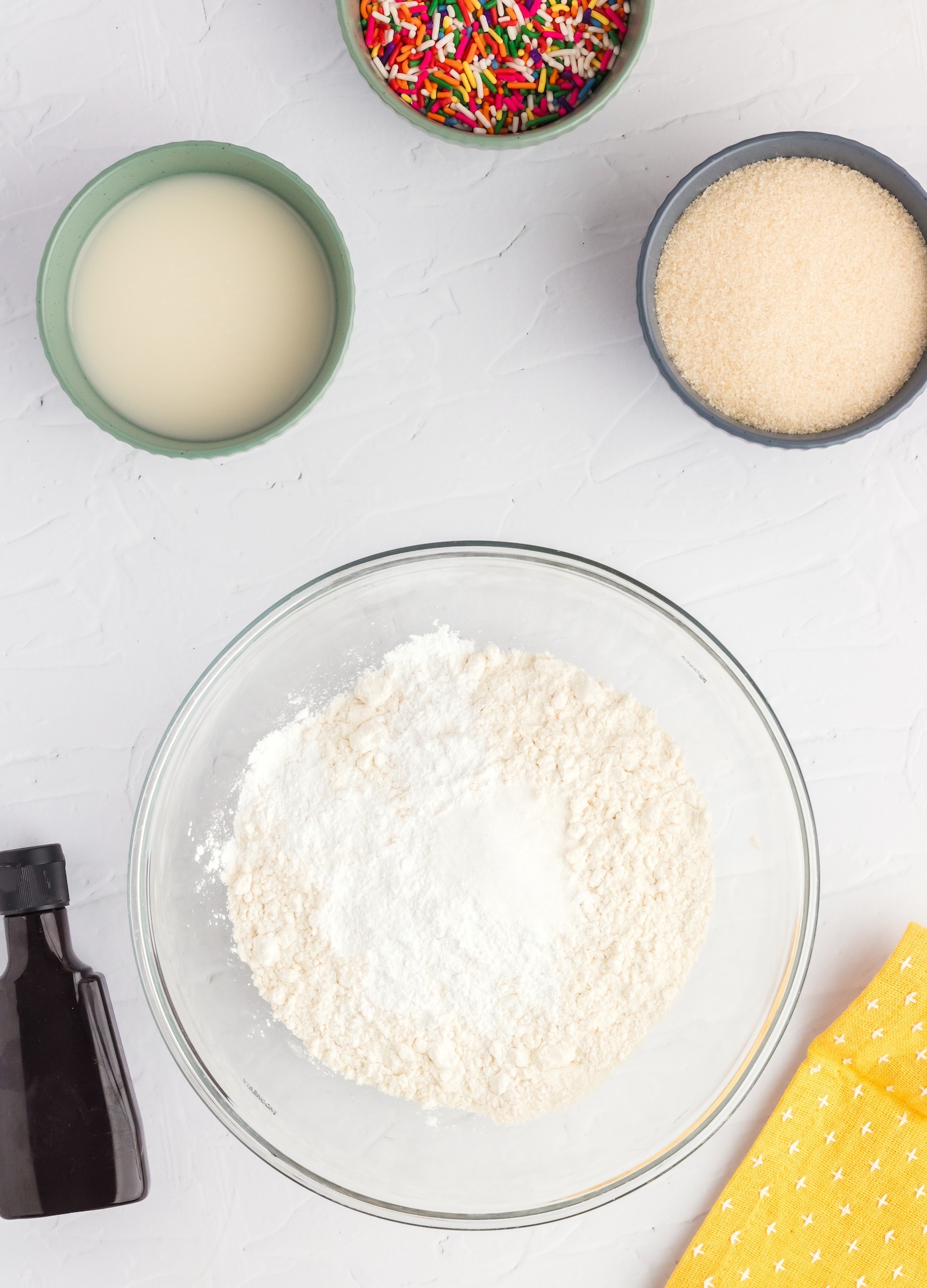 combine flour, baking powder, salt, and sugar