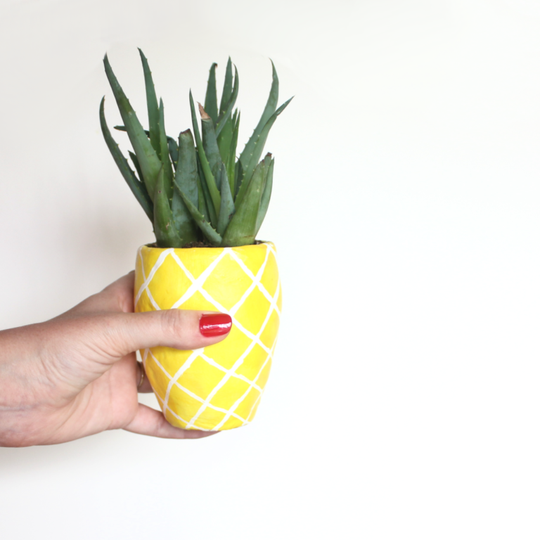 diy pineapple painted air dry clay pot