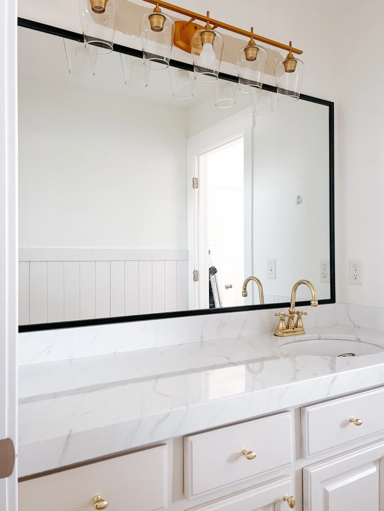 screen molding bathroom mirror DIY frame