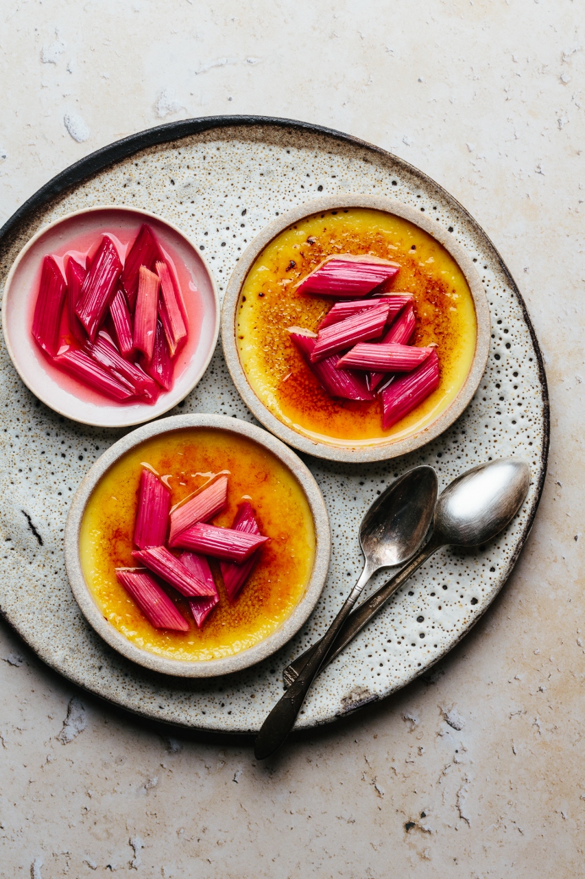 Rhubarb Ginger Creme Brulee