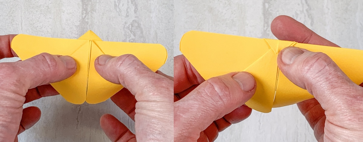 flip over and fold the tip down