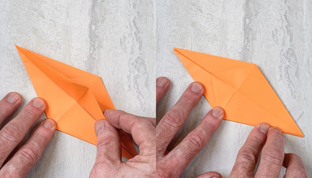flip the flap over to the right then turn over and repeat