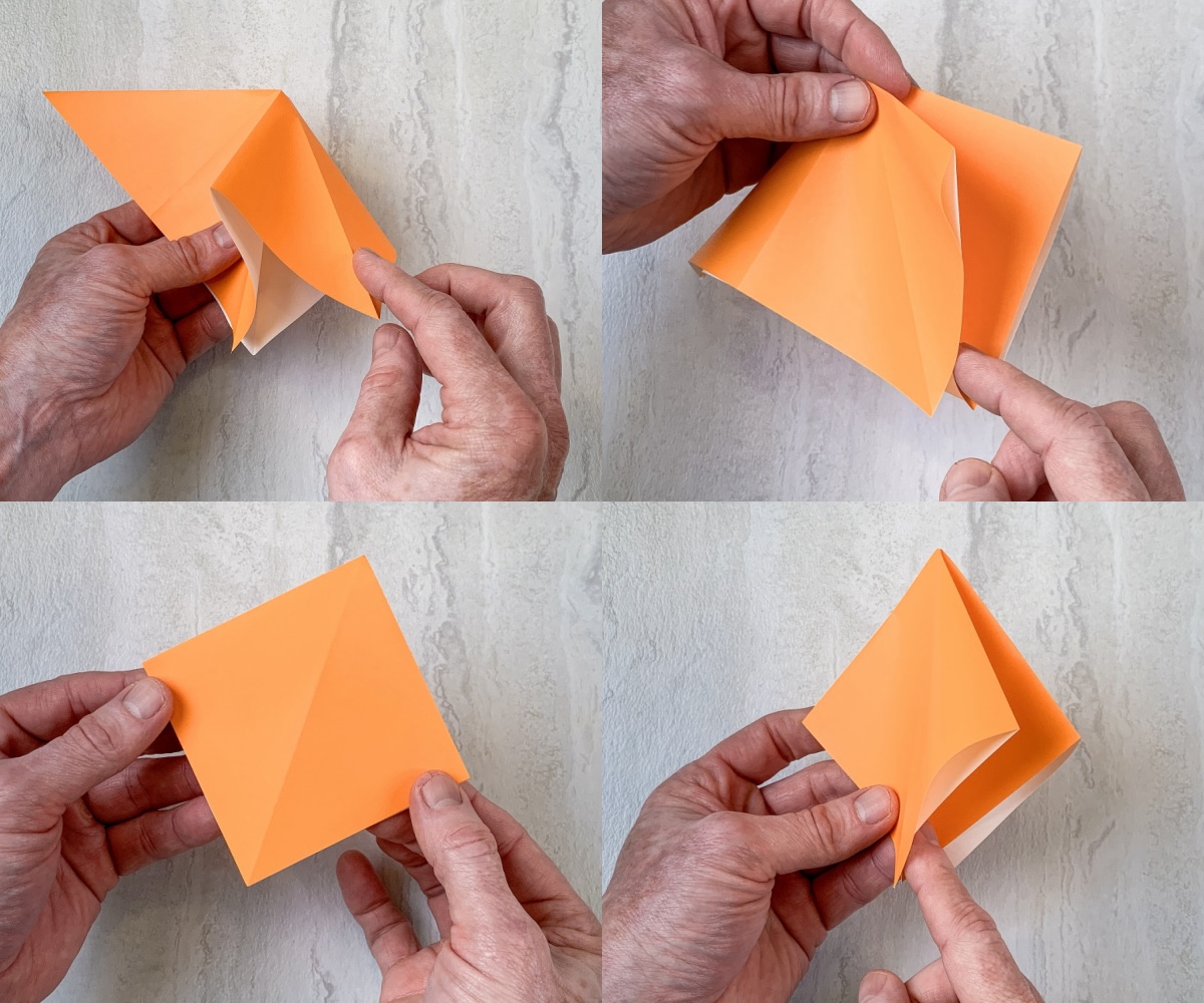 fold in both sides of the triangle to form a square