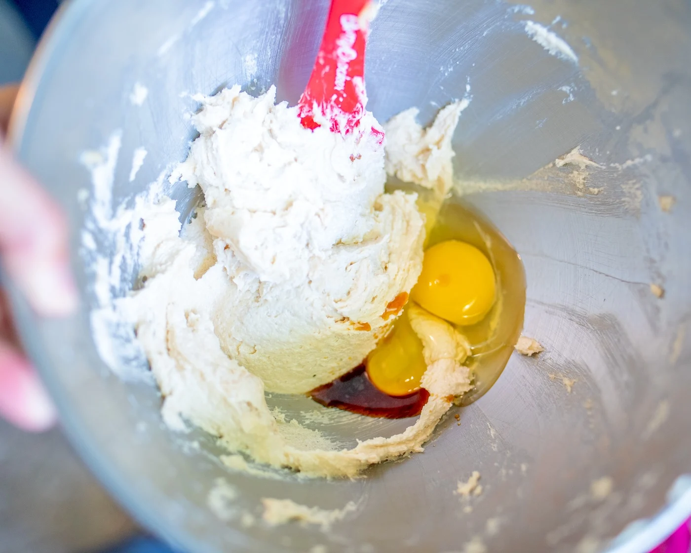 vanilla and egg added to the creamed butter