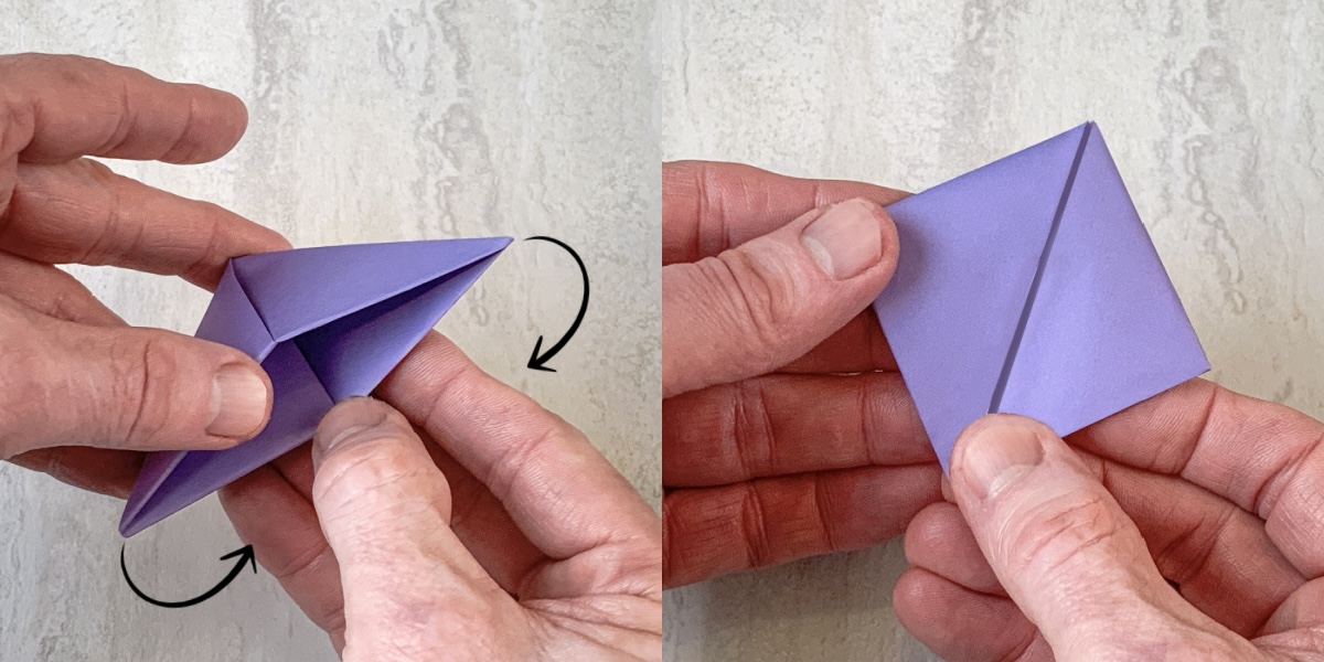open the triangle and fold the ends to meet