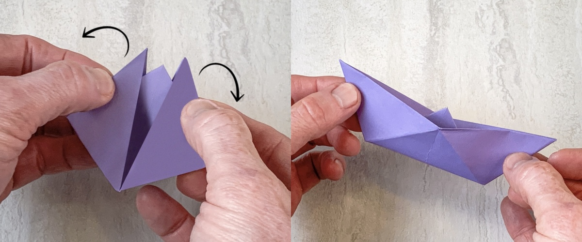 open the triangle and pull the ends out to make your boat
