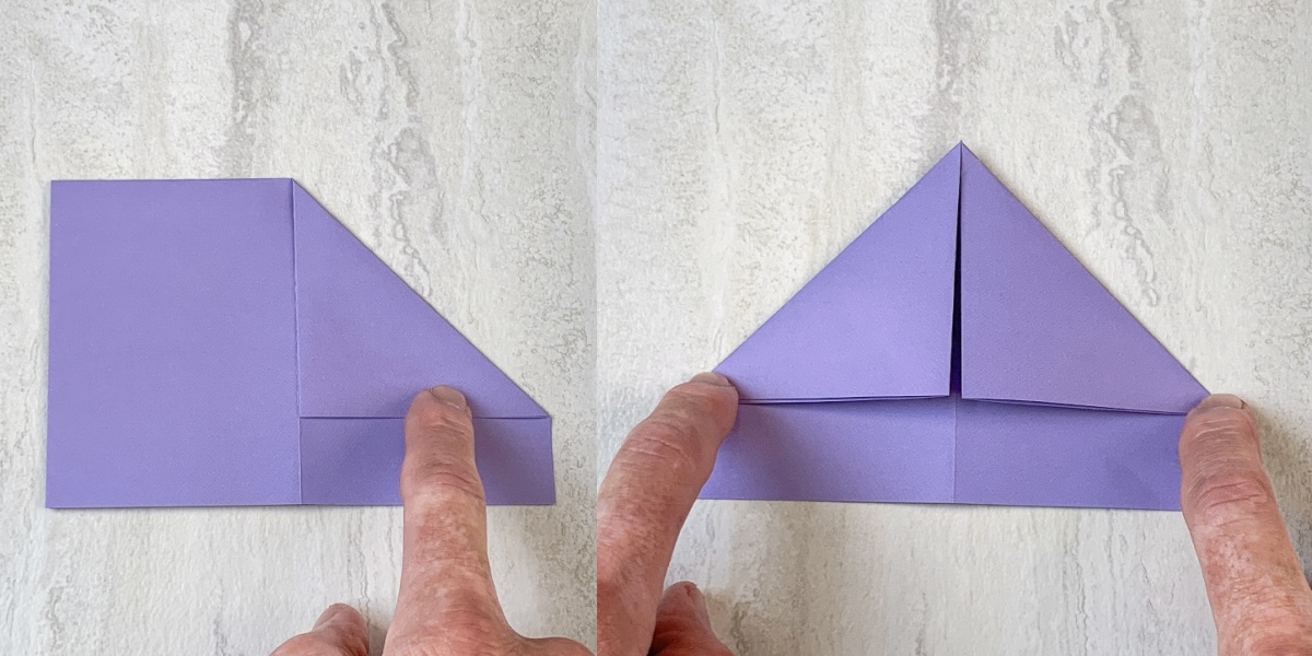 with the crease on top fold both side flaps down