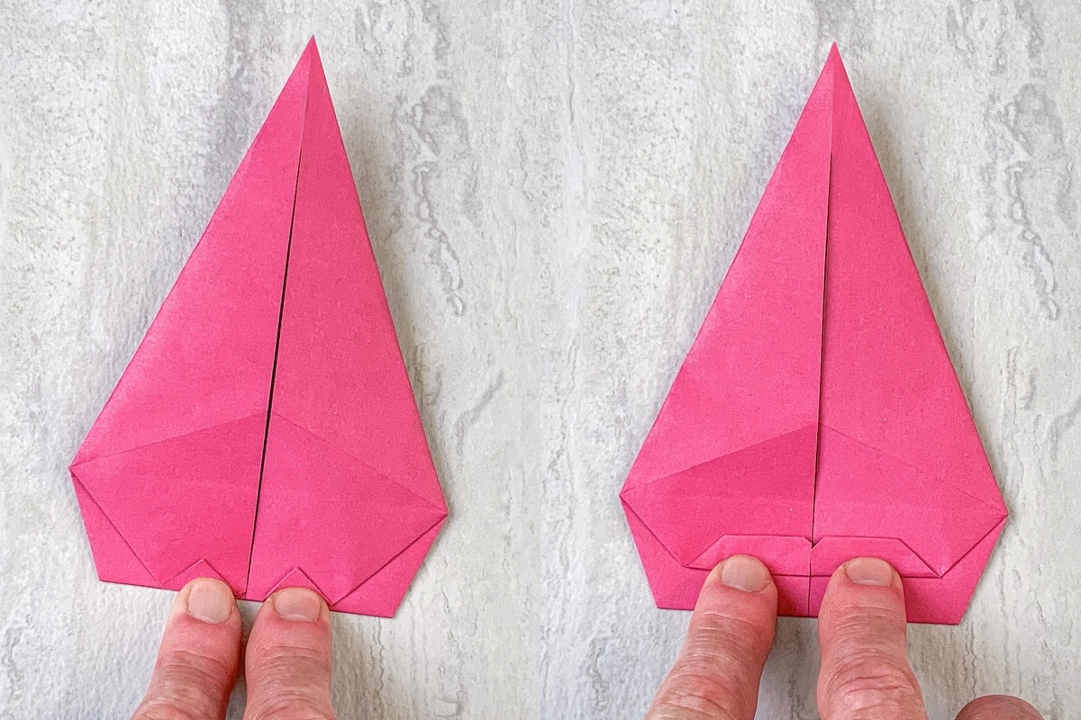 Fold the bottom points up once then again