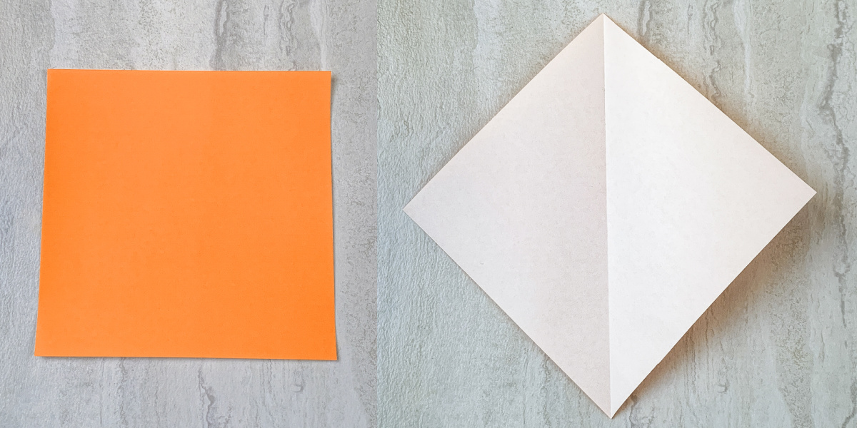 Fold the orange paper into a triangle and open up again