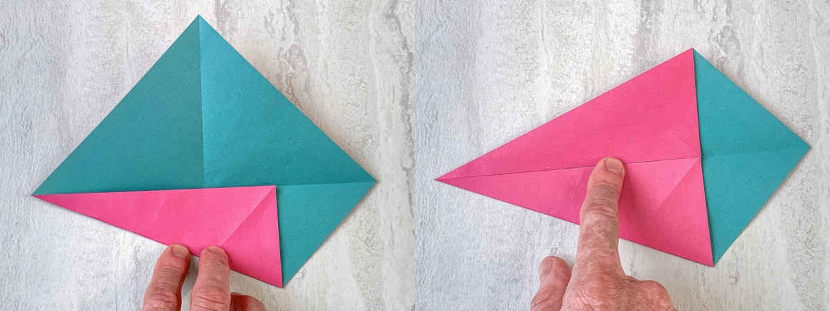 Fold two sides of the triangle in toward the center