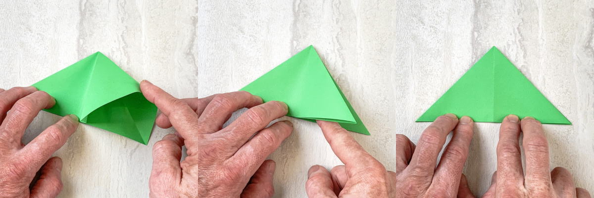 Repeat folding in the other side of the green triangle