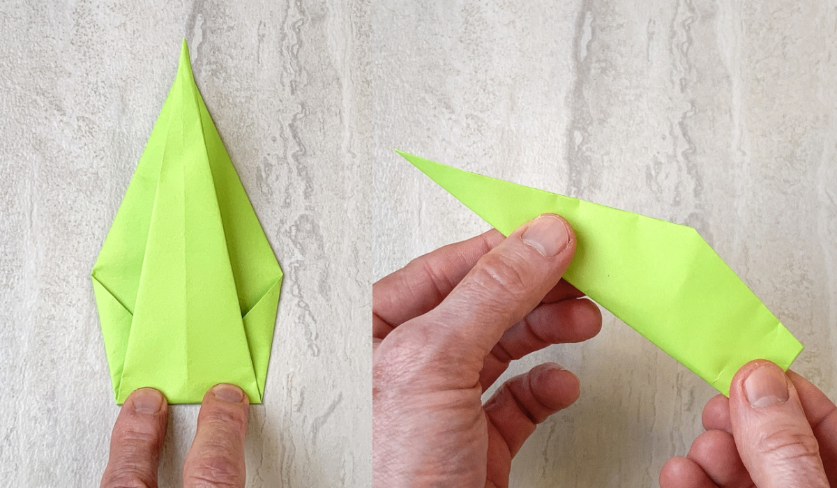 fold the stem in half lengthwise and then fold that in half