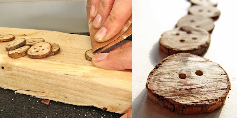 sanding the wood branch buttons