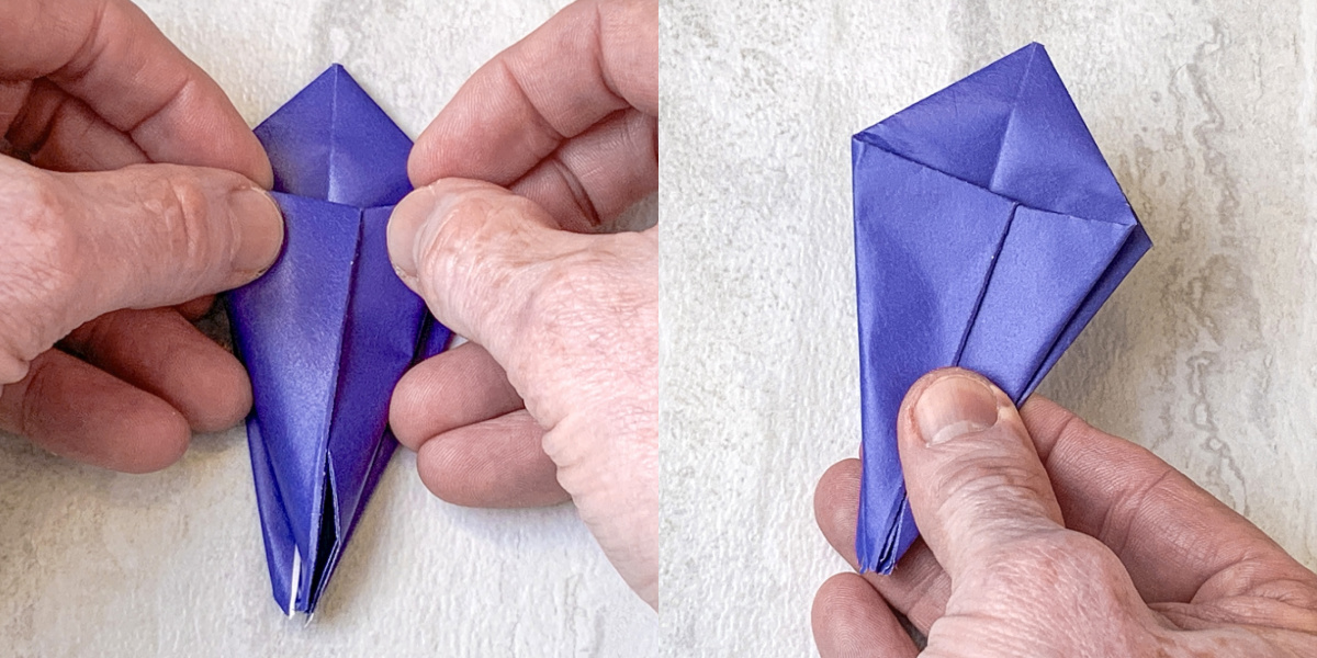 turn the origami over and tuck in the back flaps the same way you did the front