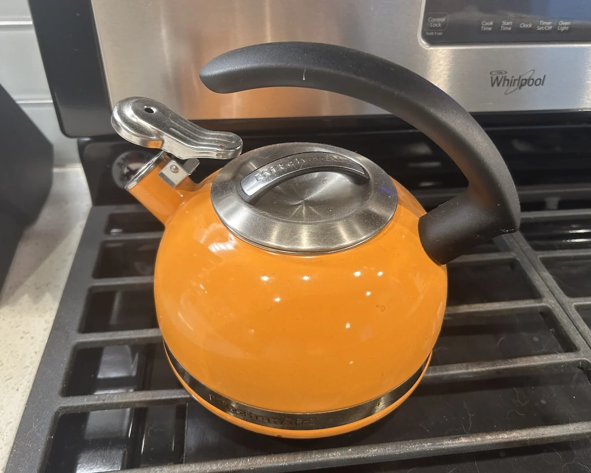 Kettle of boiling water on the stove