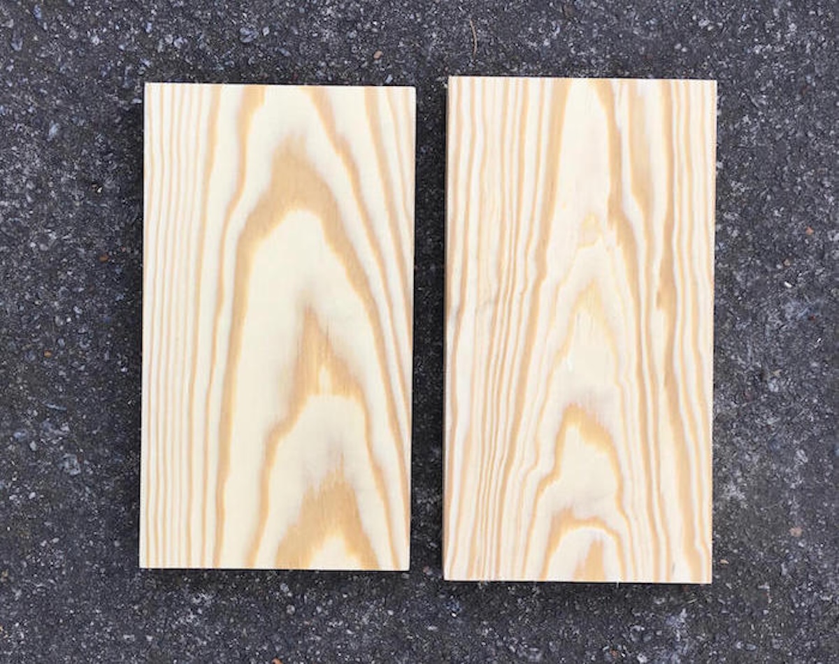 Pieces of wood cut for stacking bench legs