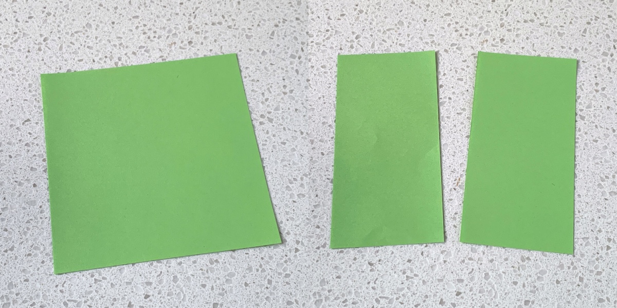 sheet of origami paper cut in half