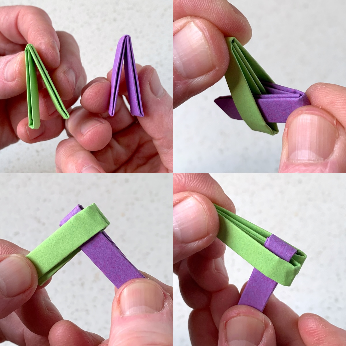 slide two pieces of folded paper together